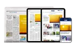 Gedruckte und digitale Ausgaben der noz auf verschiedenen Geräten (Smartphone mit noz News, Tablet mit E-Paper-App und Laptop mit noz.de)