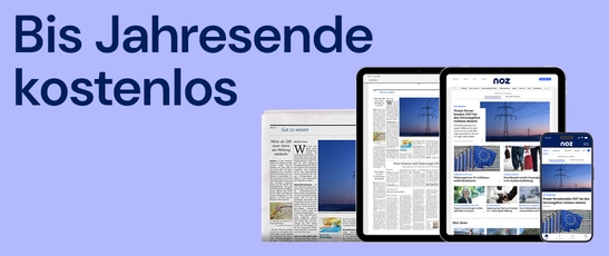 Abbildung der gedruckten Zeitung und der digitalen Produkte von noz mit der Überschrift "Bis Jahresende kostenlos""