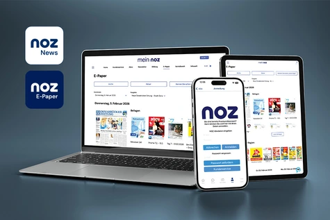 Laptop, Smartphone und Tablet auf denen unsere Apps geöffnet sind