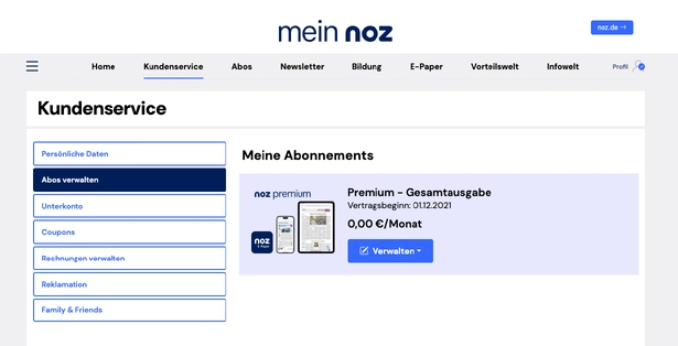 meine noz - Abos verwalten