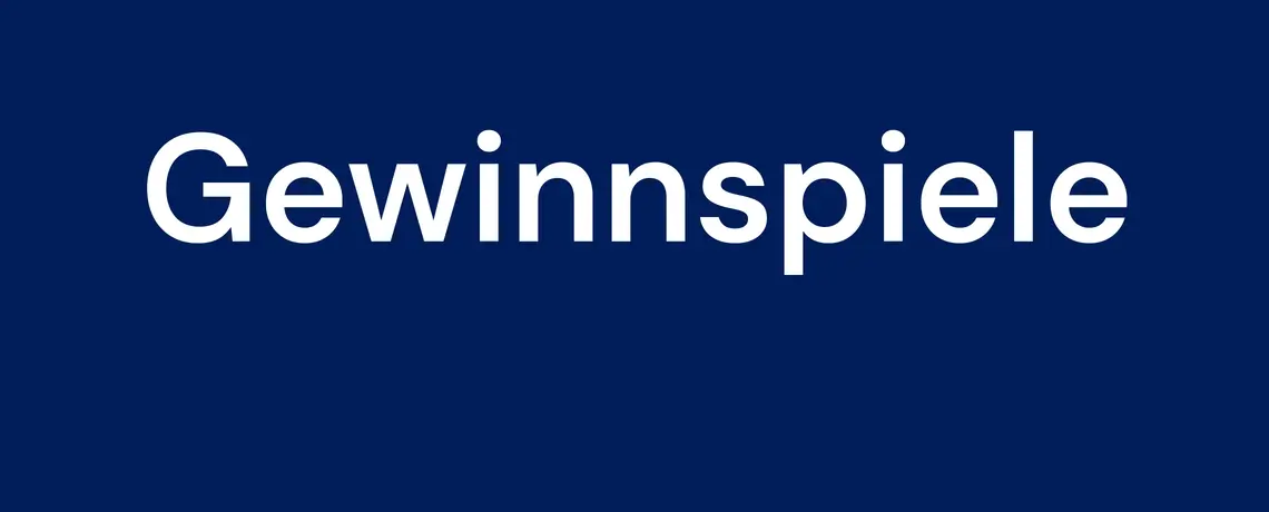 Wort "Gewinnspiele" in weißer Schrift vor blauem Hintergrund