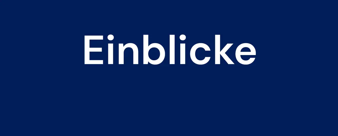 Wort "Einblicke" in weißer Schrift vor blauem Hintergrund