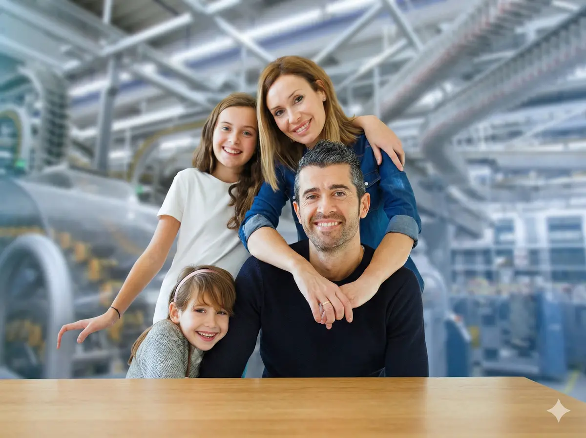 Familie im Druckzentrum