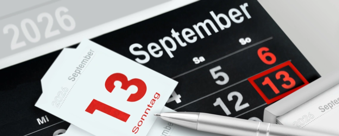 Kalender aus dem Jahr 2026, der den 13. September zeigt