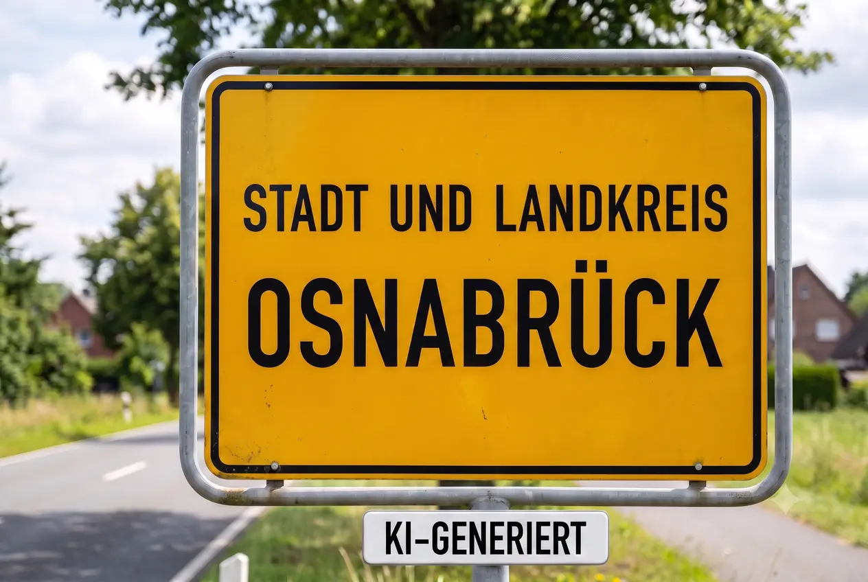KI-generiertes Ortsschild mit dem Text Stadt und Landkreis Osnabrück